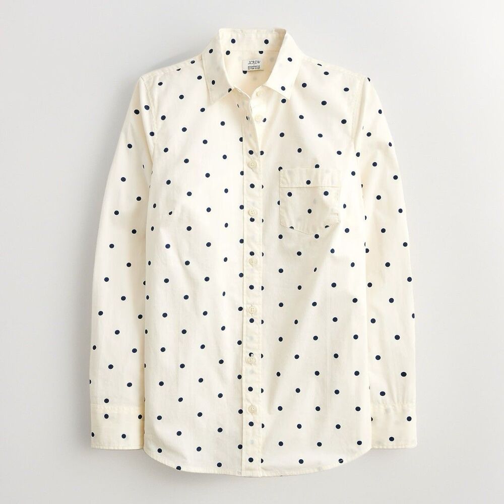 J. Crew Factory Shirt Womens XS Polka Dot Signature Fit Lightweight Cotton Blend